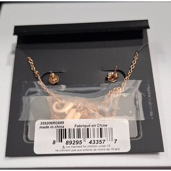 NWT Coach New York Rose Gold-Tone Crystal Necklace & Tea Rose Stud Earrings Set - Picture 3 of 6